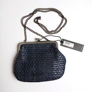 FredsBruder Woven Navy Leather Frame Crossbody Bag Purse Kiss Lock New with Tags